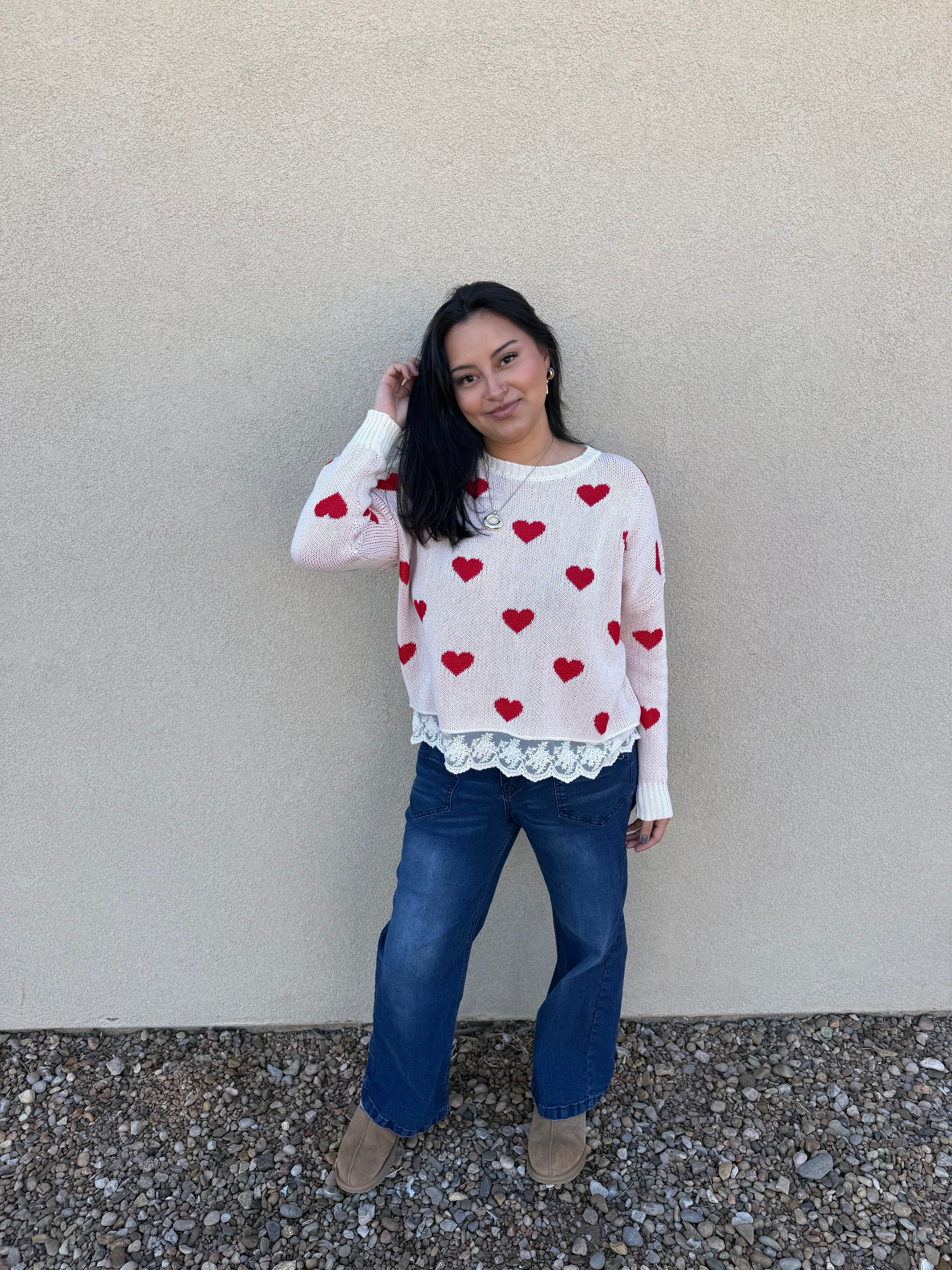 Heart Sweater with Lace Detail