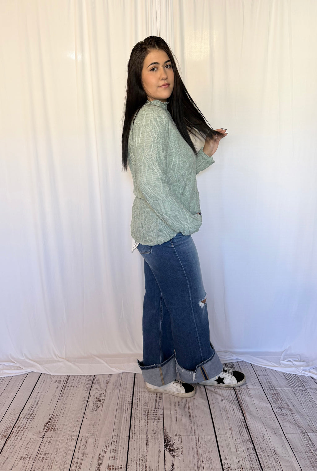 Sage Wave Mock Neck Top