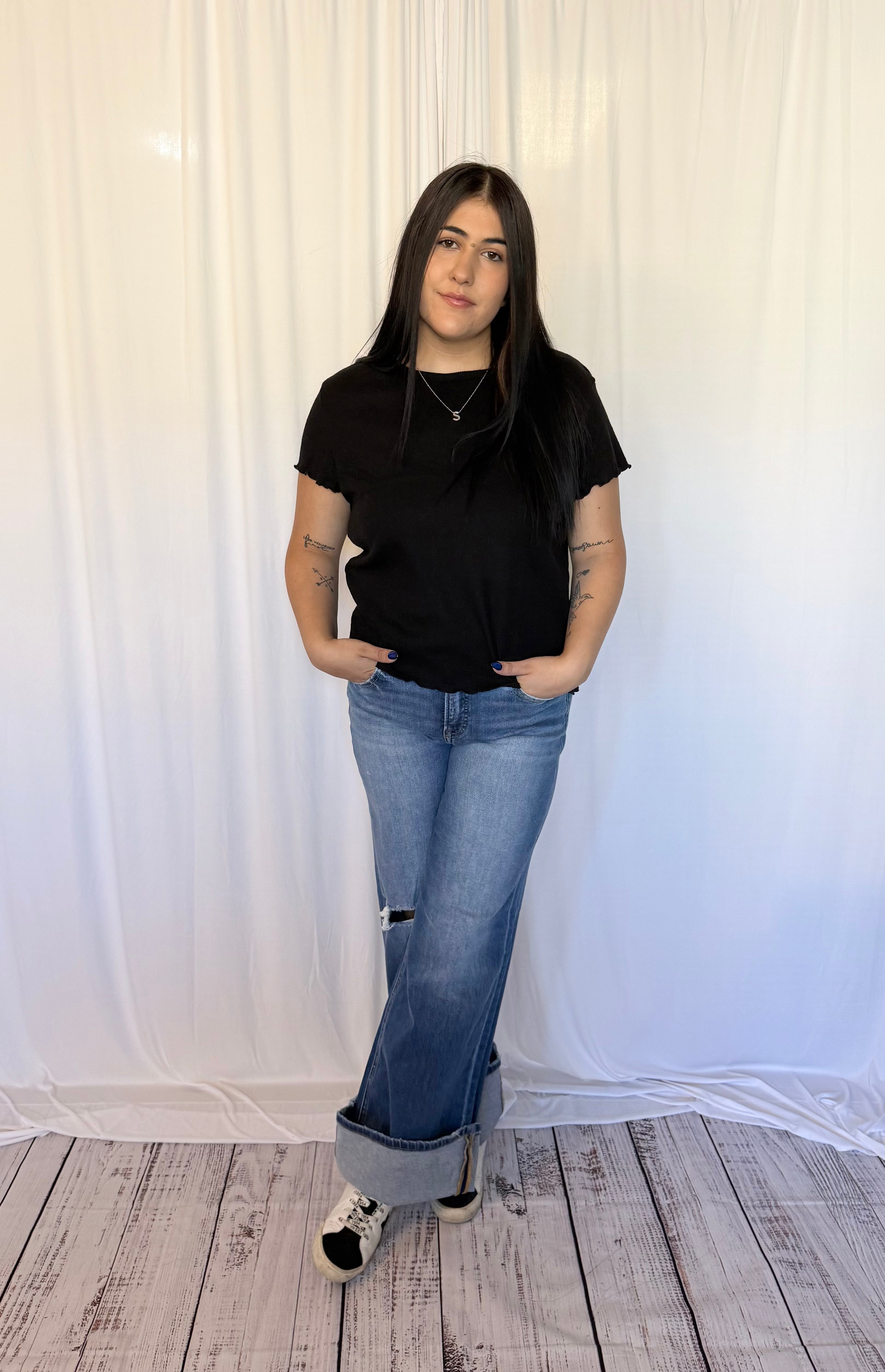 Black Solid Knit Top