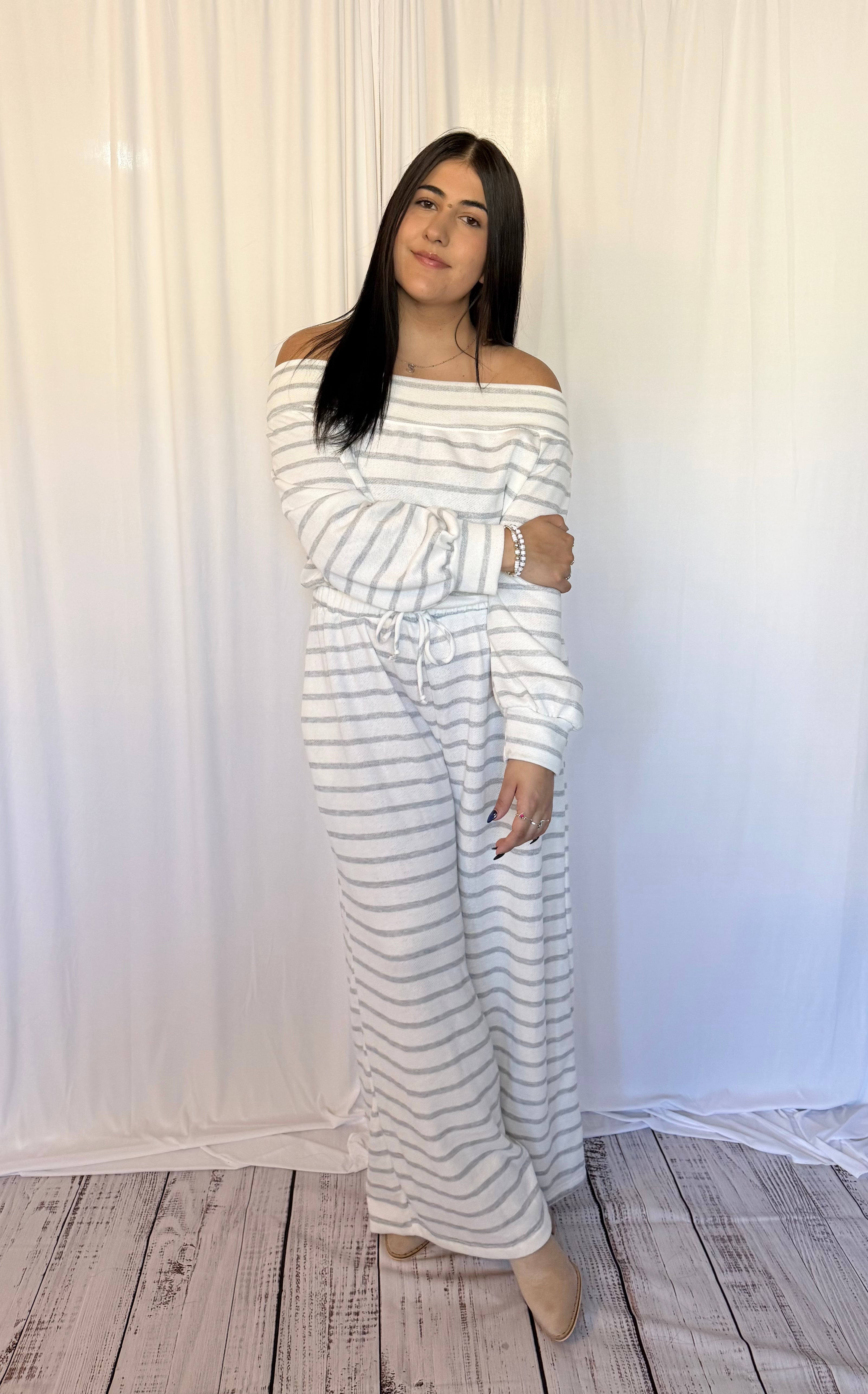 Striped Off-Shoulder Jumpsuit
