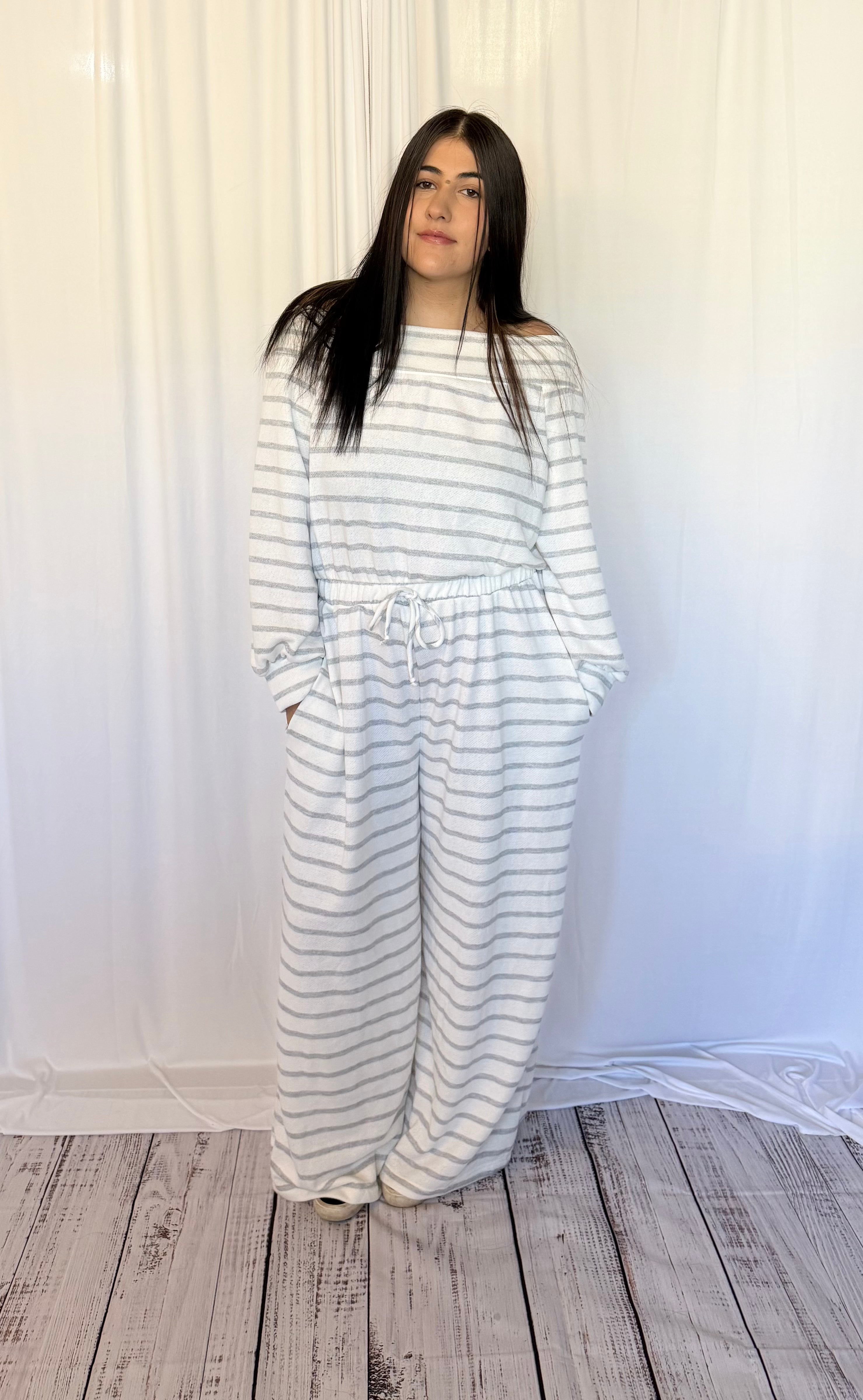 Striped Off-Shoulder Jumpsuit