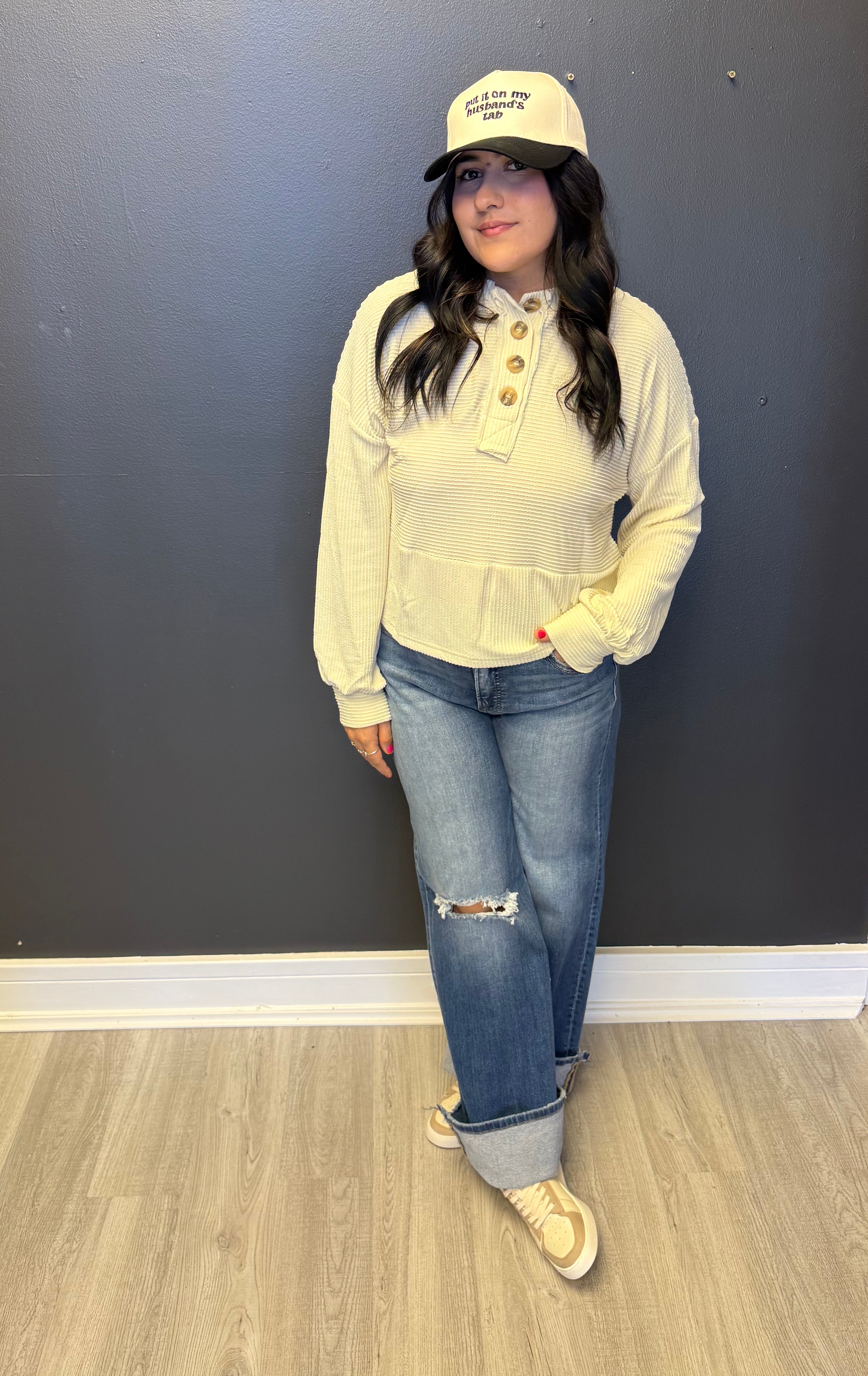 Cream Waffle Knit Top