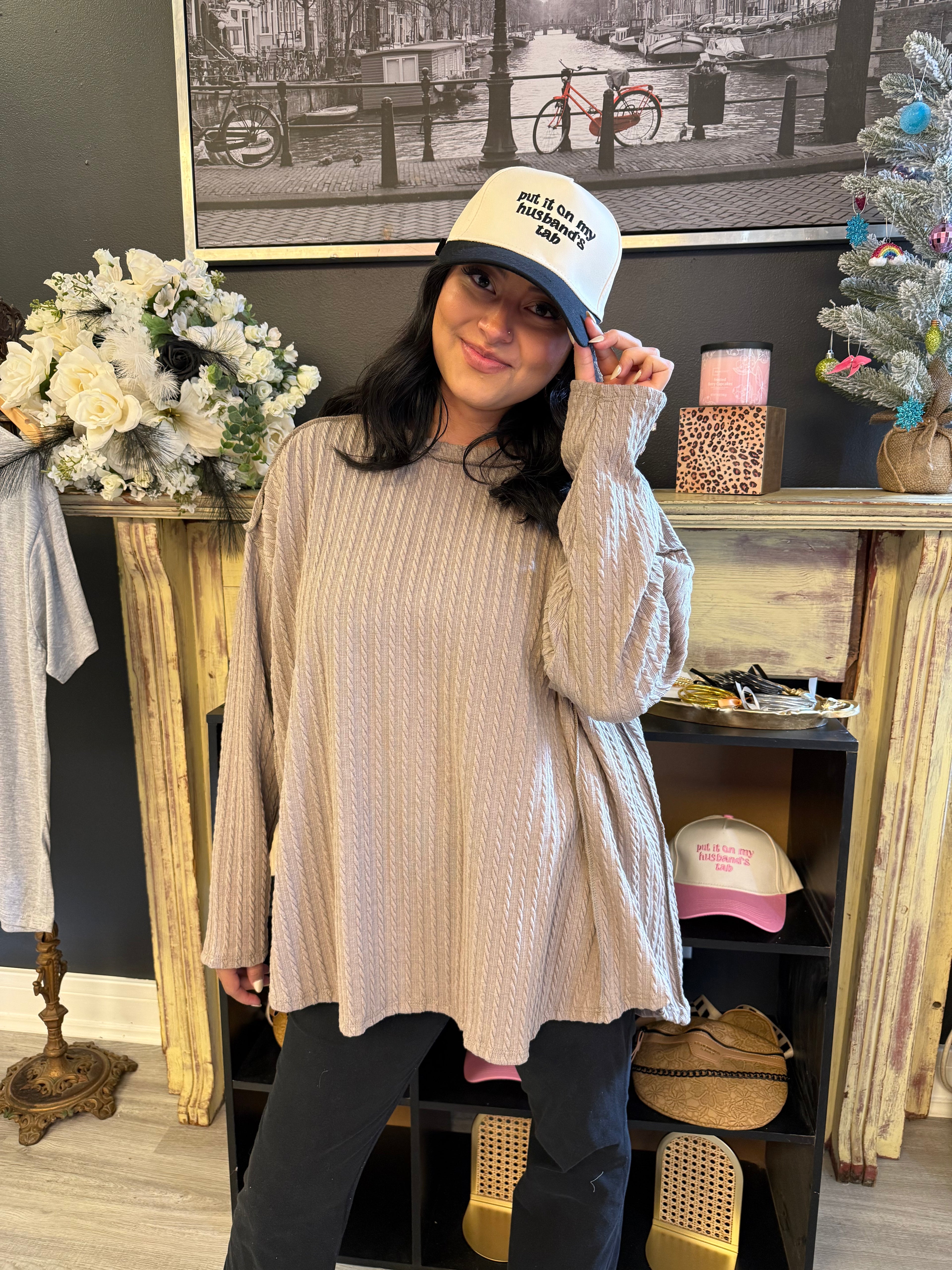 Brown Long Sleeve Jacquard Top